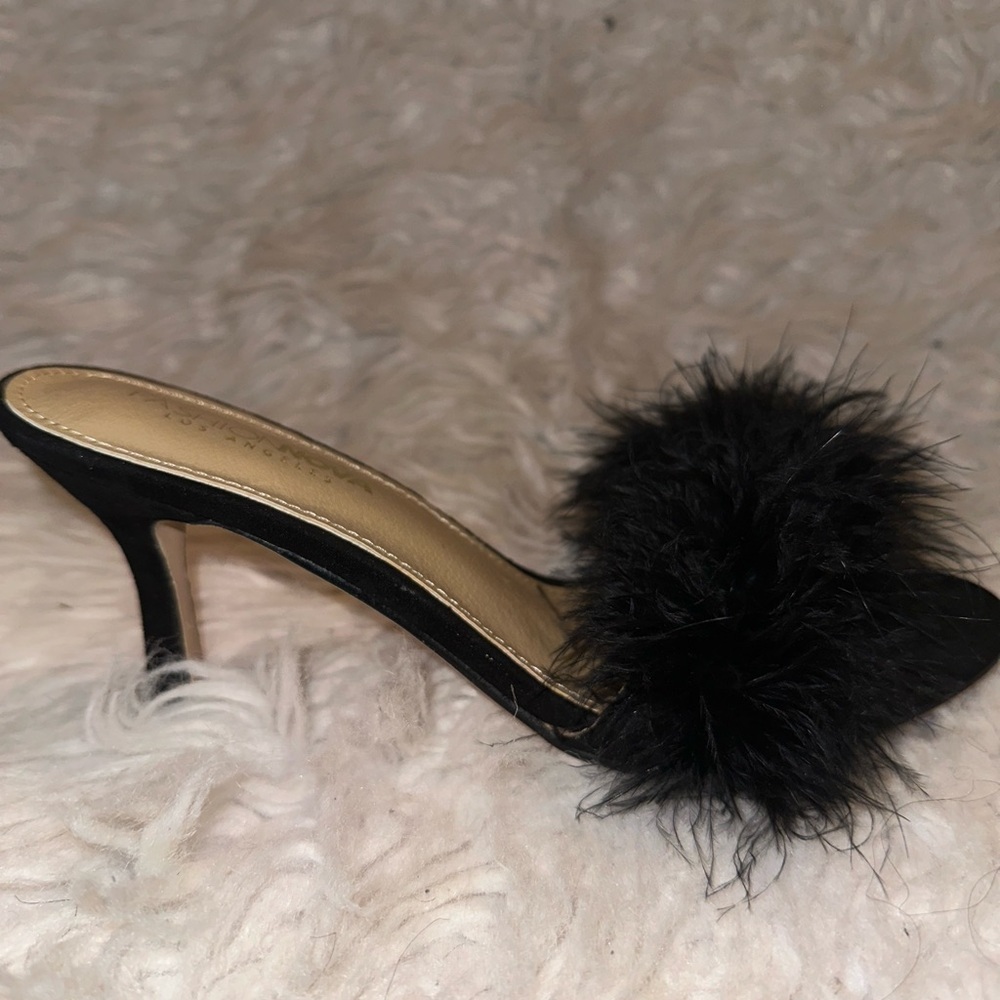 Black Fur Kitten Heels